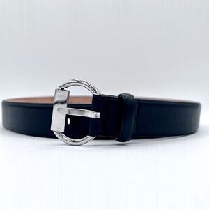 Garuglieri Black Leather Belt 1.25" Wide Italian Made Silvertone Buckle Classic